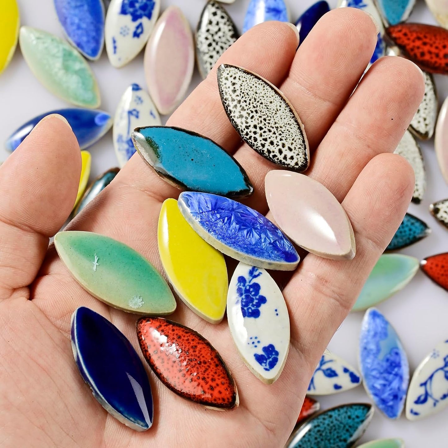 70 Pieces Petal Ceramics Mosaic Tiles for Crafts, Stained Ceramics Supplies, Flower Leaves Mosaic Ceramics Mosaic Pieces Kit for DIY Crafts Plates Picture Frames Home Decorations - Yellow