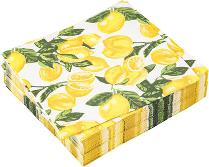 50 Count Lemon Paper Napkins Summer Luncheon Decorative Napkin 3-Ply Yellow Citrus Disposable Napkins Lemon Printed Square Beverage Dinner Napkin for Summer Party Supplies Table Decor, 6.5 x 6.5 Inch