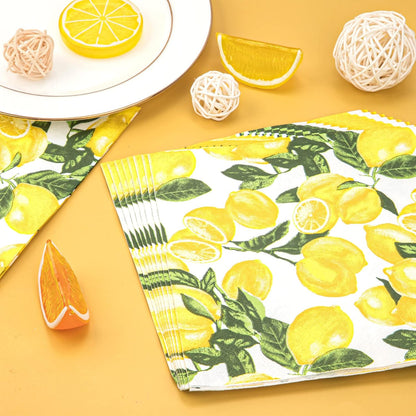 50 Count Lemon Paper Napkins Summer Luncheon Decorative Napkin 3-Ply Yellow Citrus Disposable Napkins Lemon Printed Square Beverage Dinner Napkin for Summer Party Supplies Table Decor, 6.5 x 6.5 Inch
