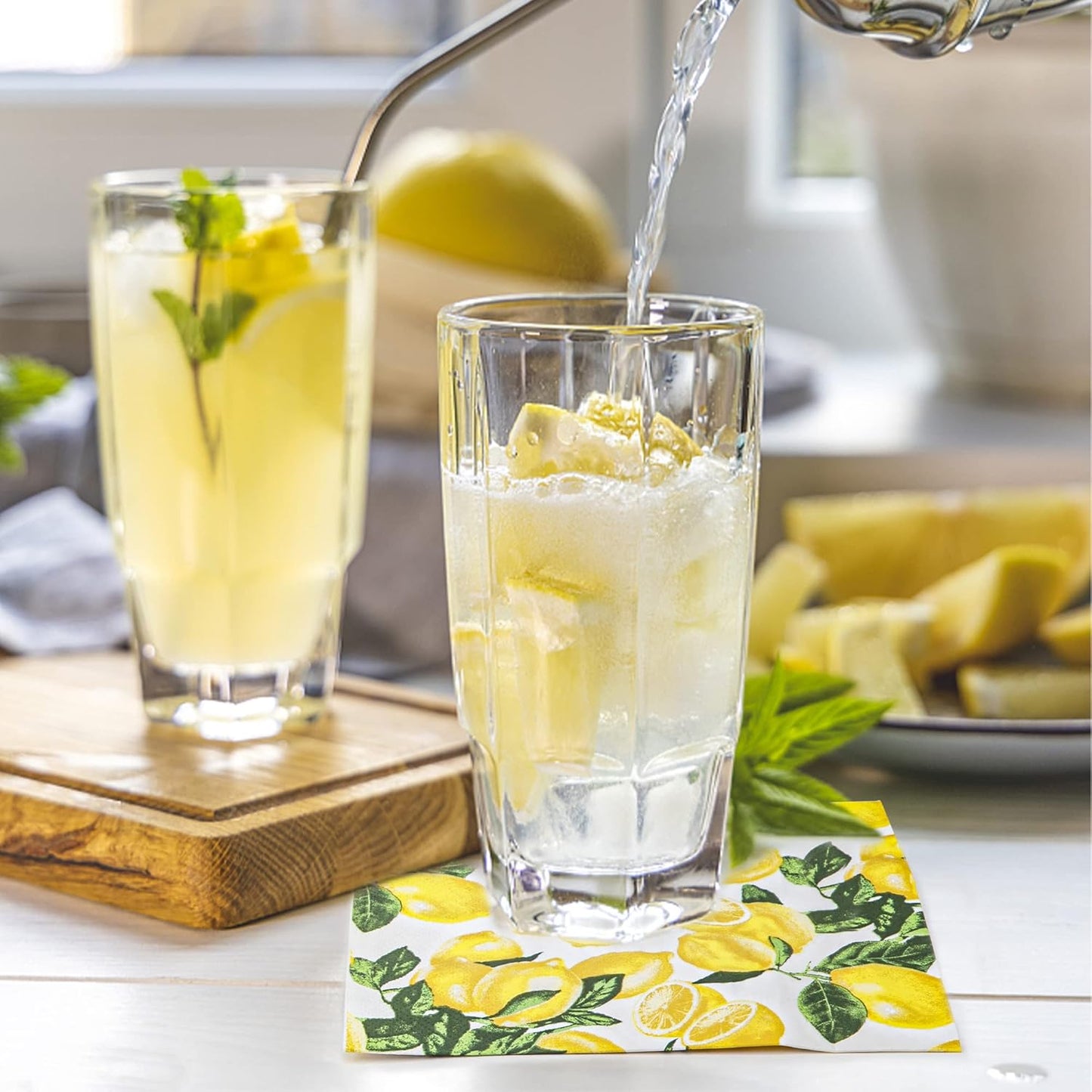 50 Count Lemon Paper Napkins Summer Luncheon Decorative Napkin 3-Ply Yellow Citrus Disposable Napkins Lemon Printed Square Beverage Dinner Napkin for Summer Party Supplies Table Decor, 6.5 x 6.5 Inch
