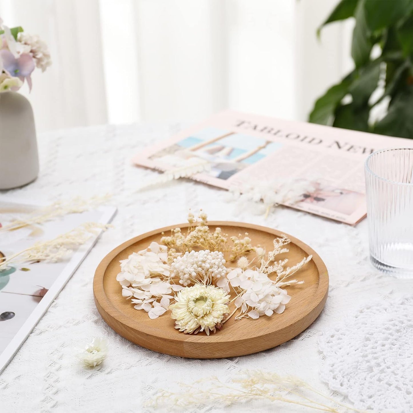 Real Natural Dried Flowers - Mixed Hydrangeas, Daisies, White Decorative for DIY Candle Resin Jewelry Nail Pendant Crafts (Beige)