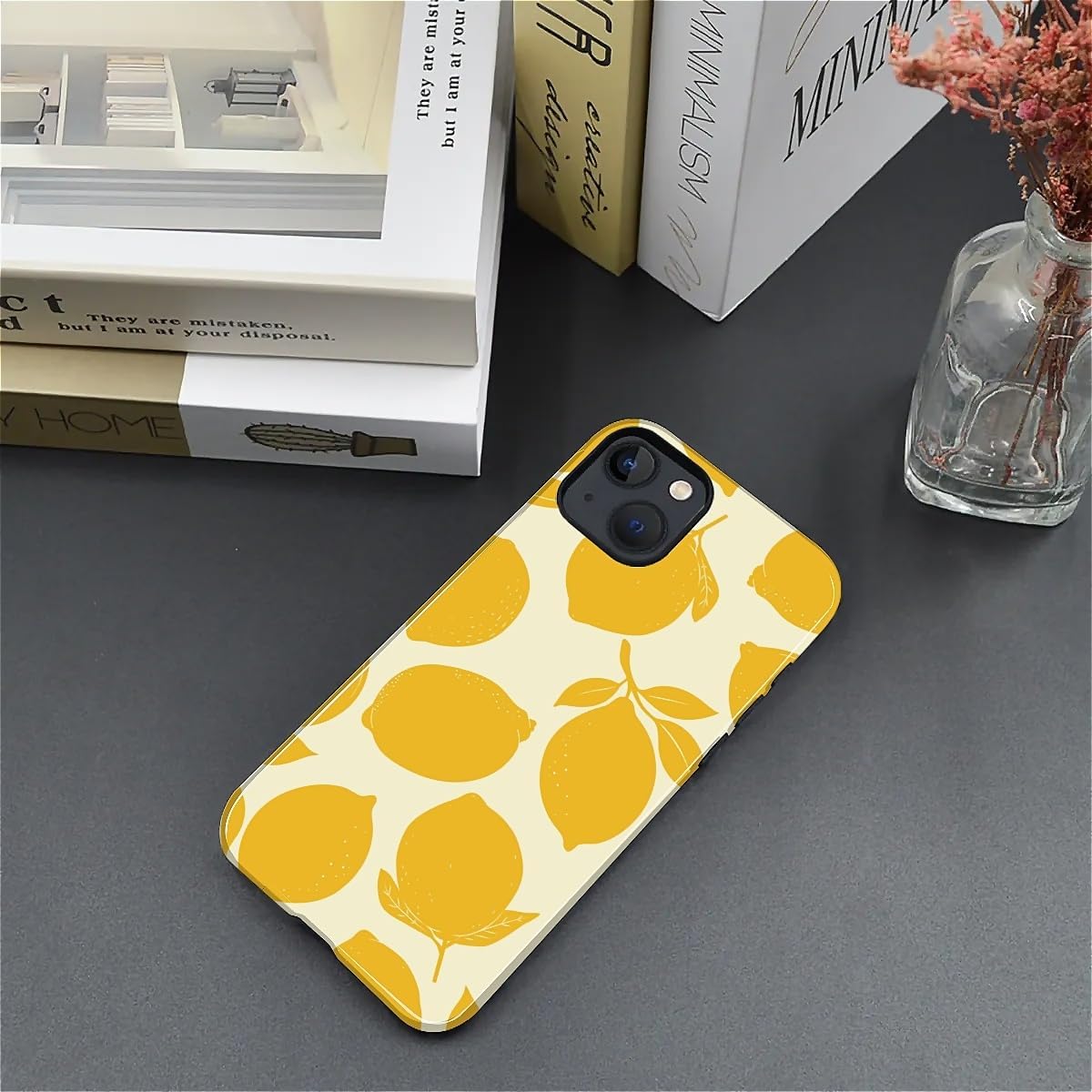 Compatible with iPhone 15 Case, Dual-Layer Protection Hard Shell with Silicone Interior,Slim Scratch Resistant Shockproof for Woman Men Fresh Fruit Lemon Boho Summer