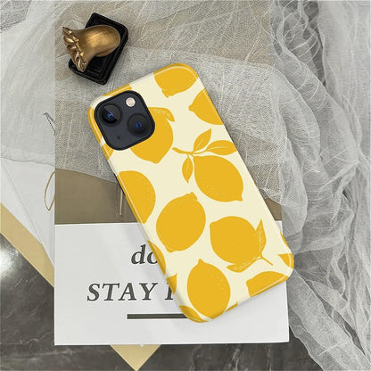 Compatible with iPhone 15 Case, Dual-Layer Protection Hard Shell with Silicone Interior,Slim Scratch Resistant Shockproof for Woman Men Fresh Fruit Lemon Boho Summer