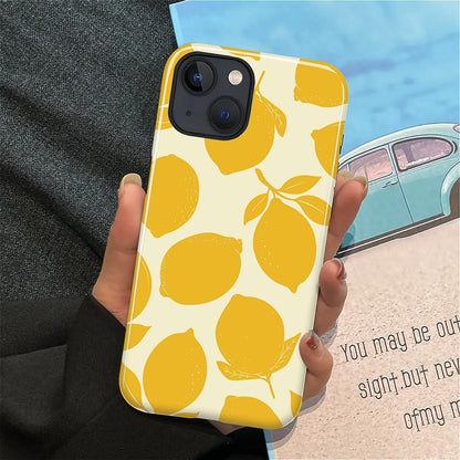 Compatible with iPhone 15 Case, Dual-Layer Protection Hard Shell with Silicone Interior,Slim Scratch Resistant Shockproof for Woman Men Fresh Fruit Lemon Boho Summer
