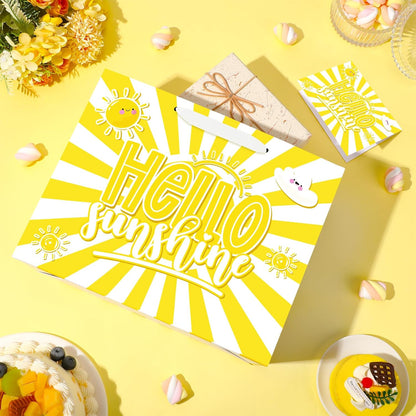 Hello Sunshine Party Supplies Hello Sunshine Gift Bag With Wrapping Paper and Card Large Yellow Sun Birthday Party Wrapping Paper Bag with Handle Goodie Gift Bags for Birthday Baby Showers Decorations