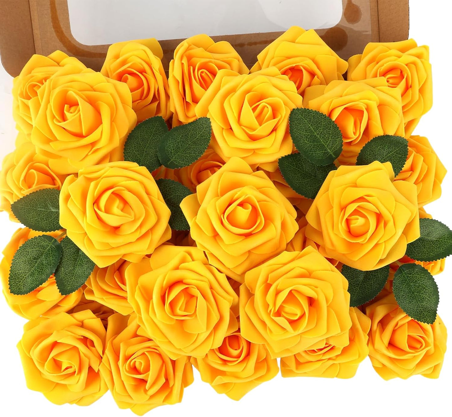 30PCS Yellow Artificial Roses with Stems, Real Touch Foam Flowers | 3" Rose Heads, 7" Bendable Stems, Perfect for DIY Wedding Bouquets, Centerpieces, Bridal Showers, Party, Fall Decorations
