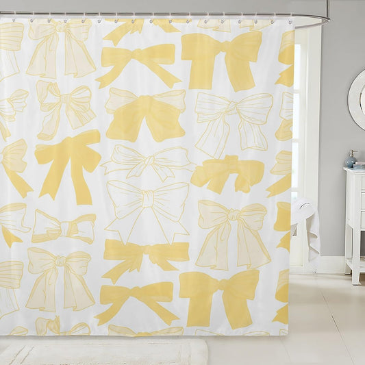 Cute Bowknot Bathroom Accessories 72"x78" Yellow Bow Shower Curtain for Bathroom Decor for Kids Boys Girls Princess Decor Bath Curtain Waterproof Polyester Fabric Kawaii