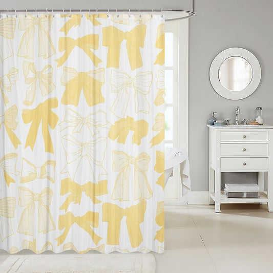 Cute Bowknot Bathroom Accessories 72"x78" Yellow Bow Shower Curtain for Bathroom Decor for Kids Boys Girls Princess Decor Bath Curtain Waterproof Polyester Fabric Kawaii