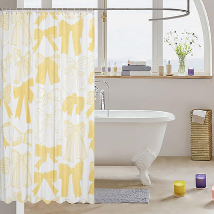 Cute Bowknot Bathroom Accessories 72"x78" Yellow Bow Shower Curtain for Bathroom Decor for Kids Boys Girls Princess Decor Bath Curtain Waterproof Polyester Fabric Kawaii