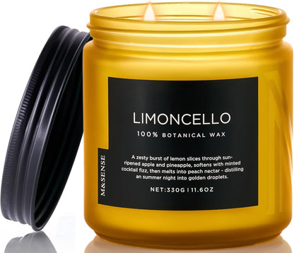 Limocello Scented Candle - 11.6oz Natural Soy Wax Non Toxic | 70-Hour Slow Burning, Summer Lemon Scent for Odor Eliminating, Housewarming Gifts for Spa & Meditation & Relaxing
