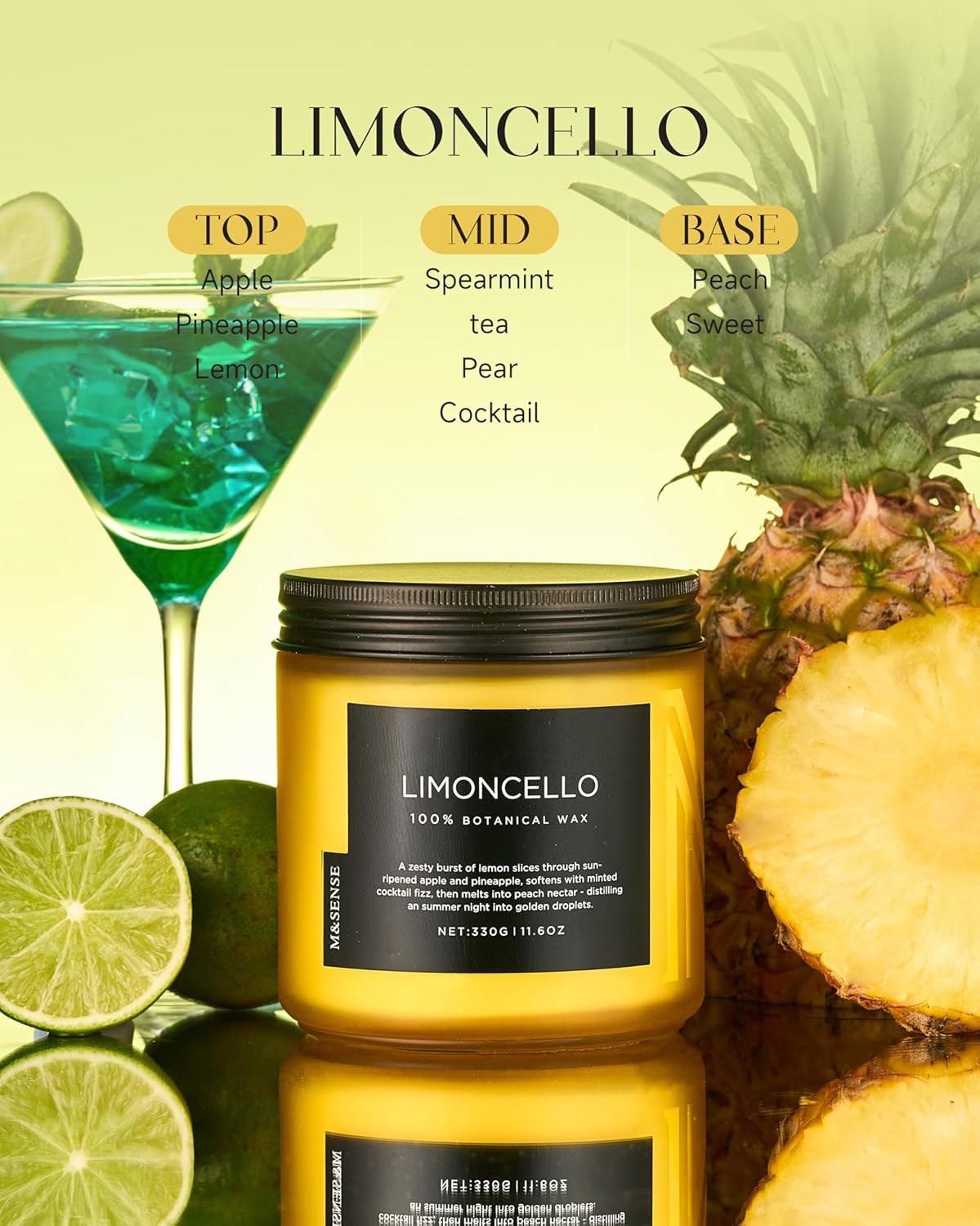 Limocello Scented Candle - 11.6oz Natural Soy Wax Non Toxic | 70-Hour Slow Burning, Summer Lemon Scent for Odor Eliminating, Housewarming Gifts for Spa & Meditation & Relaxing