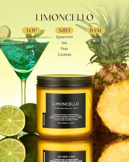 Limocello Scented Candle - 11.6oz Natural Soy Wax Non Toxic | 70-Hour Slow Burning, Summer Lemon Scent for Odor Eliminating, Housewarming Gifts for Spa & Meditation & Relaxing