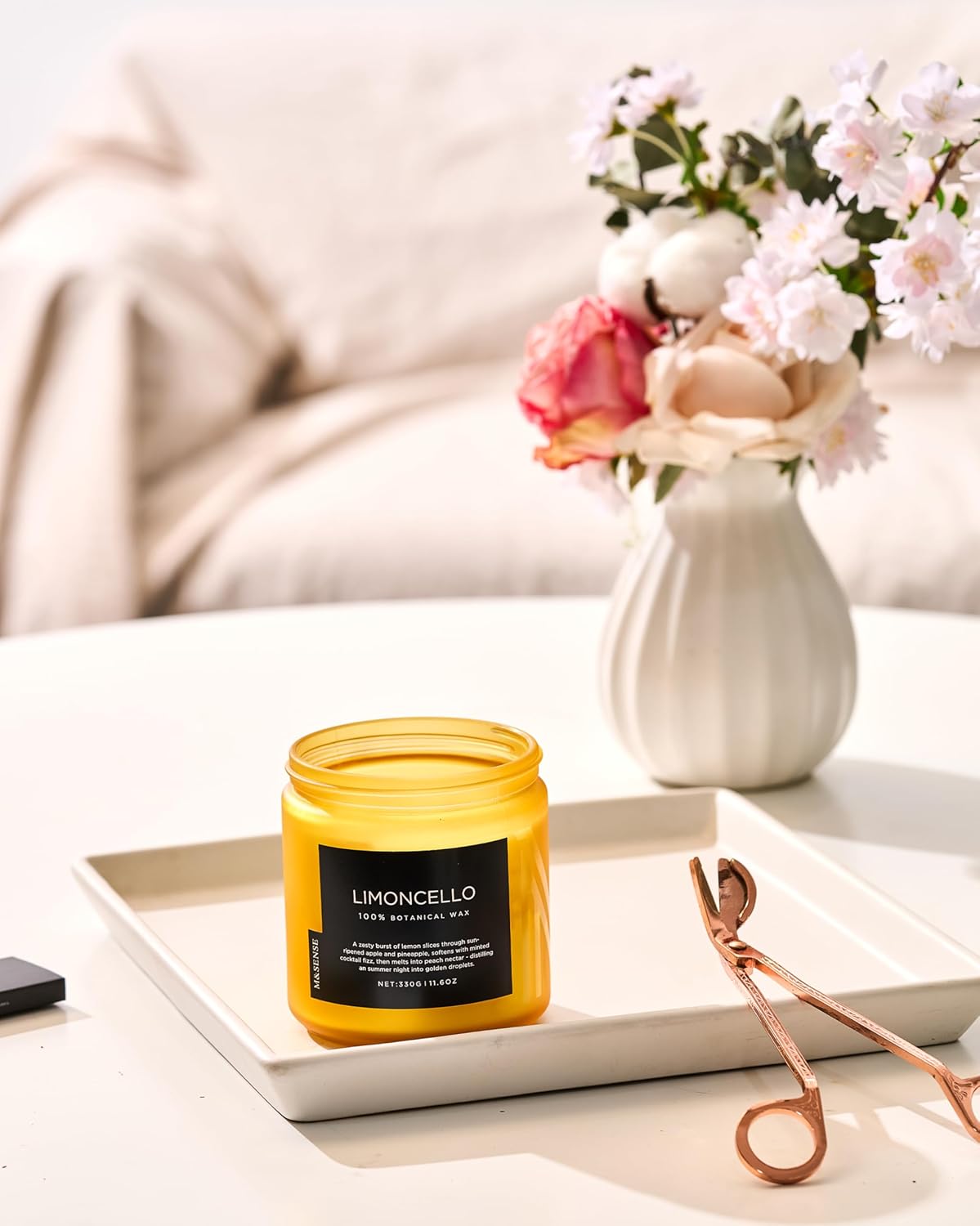 Limocello Scented Candle - 11.6oz Natural Soy Wax Non Toxic | 70-Hour Slow Burning, Summer Lemon Scent for Odor Eliminating, Housewarming Gifts for Spa & Meditation & Relaxing