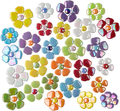 Flower Mosaic Tiles for Crafts Bulk,1LB Iridescent Mosaic Tiles Supplies, Petal Mosaic Pieces for Garden Decoration,DIY Glass Mosaic Crafts