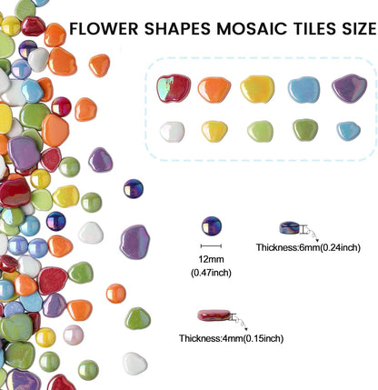 Flower Mosaic Tiles for Crafts Bulk,1LB Iridescent Mosaic Tiles Supplies, Petal Mosaic Pieces for Garden Decoration,DIY Glass Mosaic Crafts