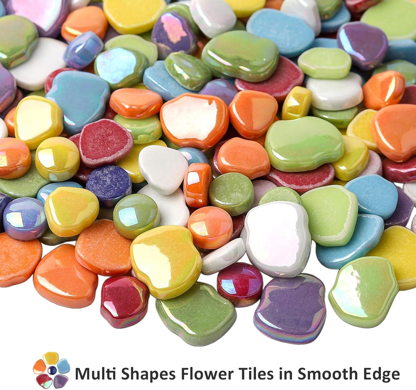 Flower Mosaic Tiles for Crafts Bulk,1LB Iridescent Mosaic Tiles Supplies, Petal Mosaic Pieces for Garden Decoration,DIY Glass Mosaic Crafts