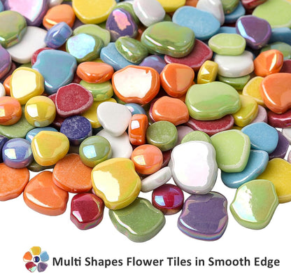 Flower Mosaic Tiles for Crafts Bulk,1LB Iridescent Mosaic Tiles Supplies, Petal Mosaic Pieces for Garden Decoration,DIY Glass Mosaic Crafts