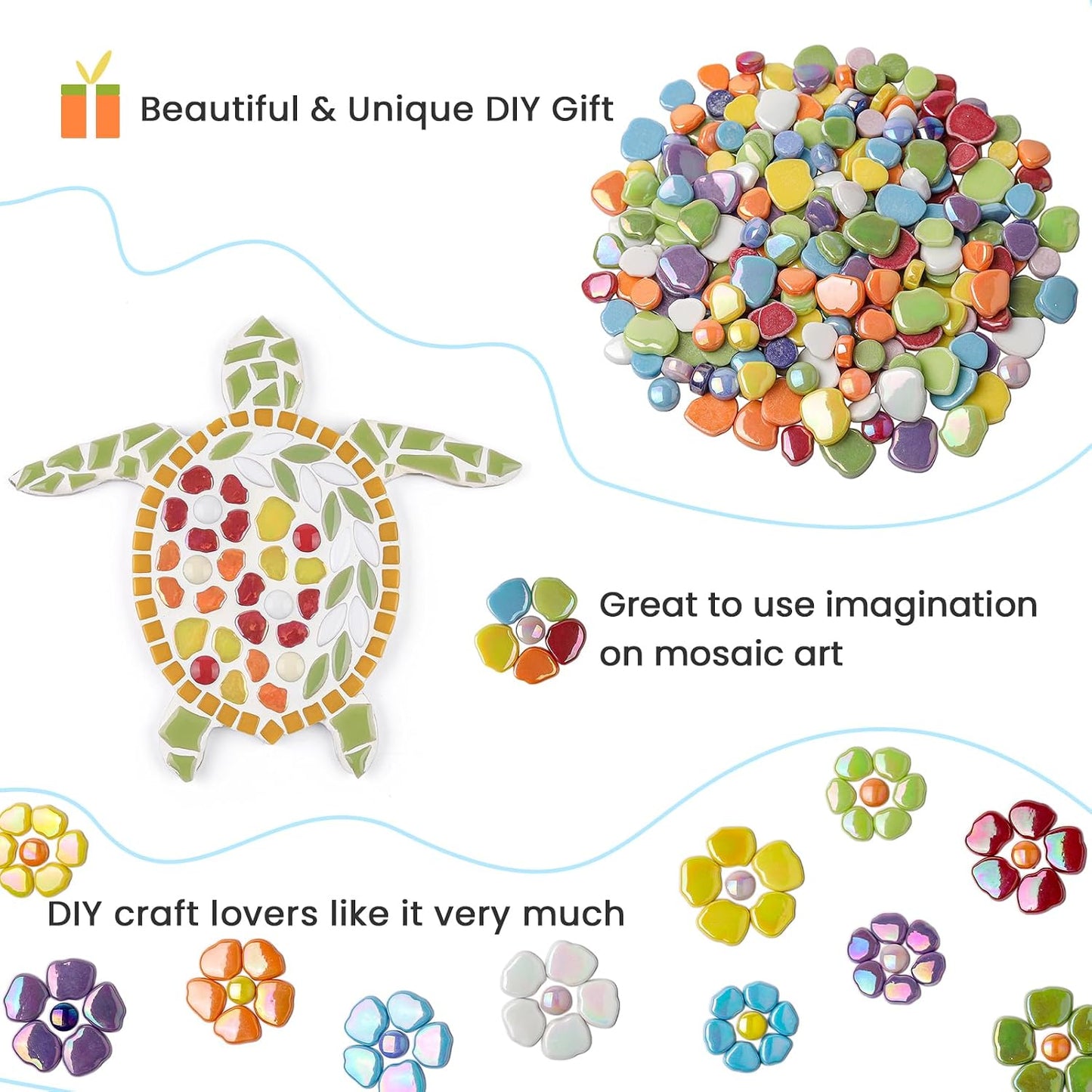 Flower Mosaic Tiles for Crafts Bulk,1LB Iridescent Mosaic Tiles Supplies, Petal Mosaic Pieces for Garden Decoration,DIY Glass Mosaic Crafts