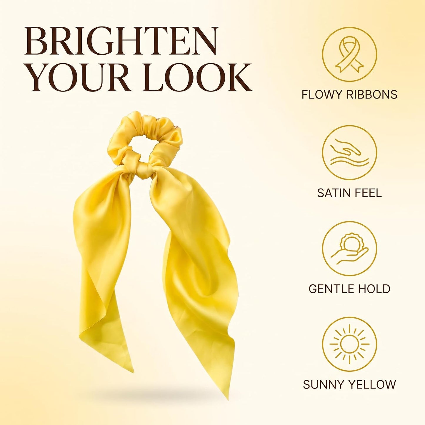 Yellow Women Girl Bow Satin Ribbon Ponytail Scarf Hair Tie Rope Scrunchies Elastic Band Hair Scrunchies Bands Elastics and Ties Beauty and Personal Care Hair Care, Hair Accessories