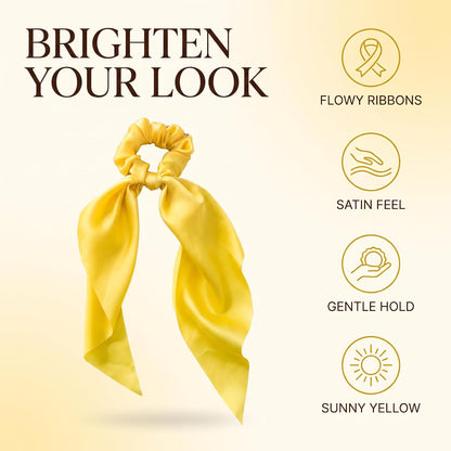 Yellow Women Girl Bow Satin Ribbon Ponytail Scarf Hair Tie Rope Scrunchies Elastic Band Hair Scrunchies Bands Elastics and Ties Beauty and Personal Care Hair Care, Hair Accessories