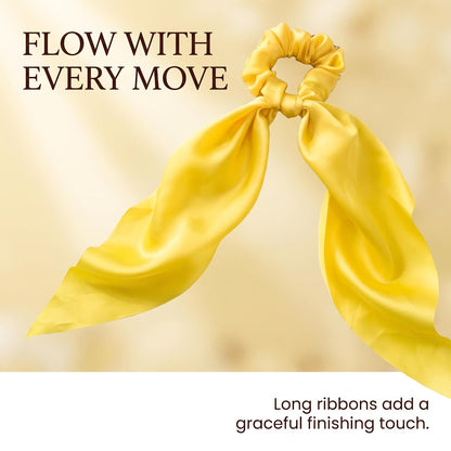 Yellow Women Girl Bow Satin Ribbon Ponytail Scarf Hair Tie Rope Scrunchies Elastic Band Hair Scrunchies Bands Elastics and Ties Beauty and Personal Care Hair Care, Hair Accessories