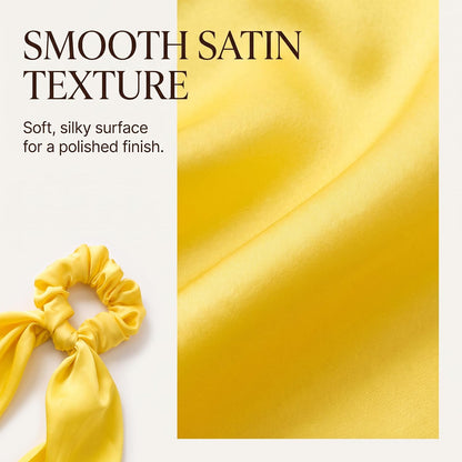 Yellow Women Girl Bow Satin Ribbon Ponytail Scarf Hair Tie Rope Scrunchies Elastic Band Hair Scrunchies Bands Elastics and Ties Beauty and Personal Care Hair Care, Hair Accessories