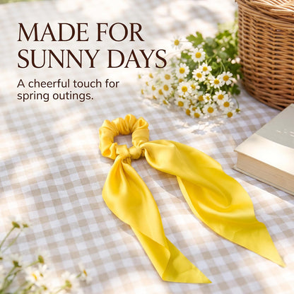 Yellow Women Girl Bow Satin Ribbon Ponytail Scarf Hair Tie Rope Scrunchies Elastic Band Hair Scrunchies Bands Elastics and Ties Beauty and Personal Care Hair Care, Hair Accessories