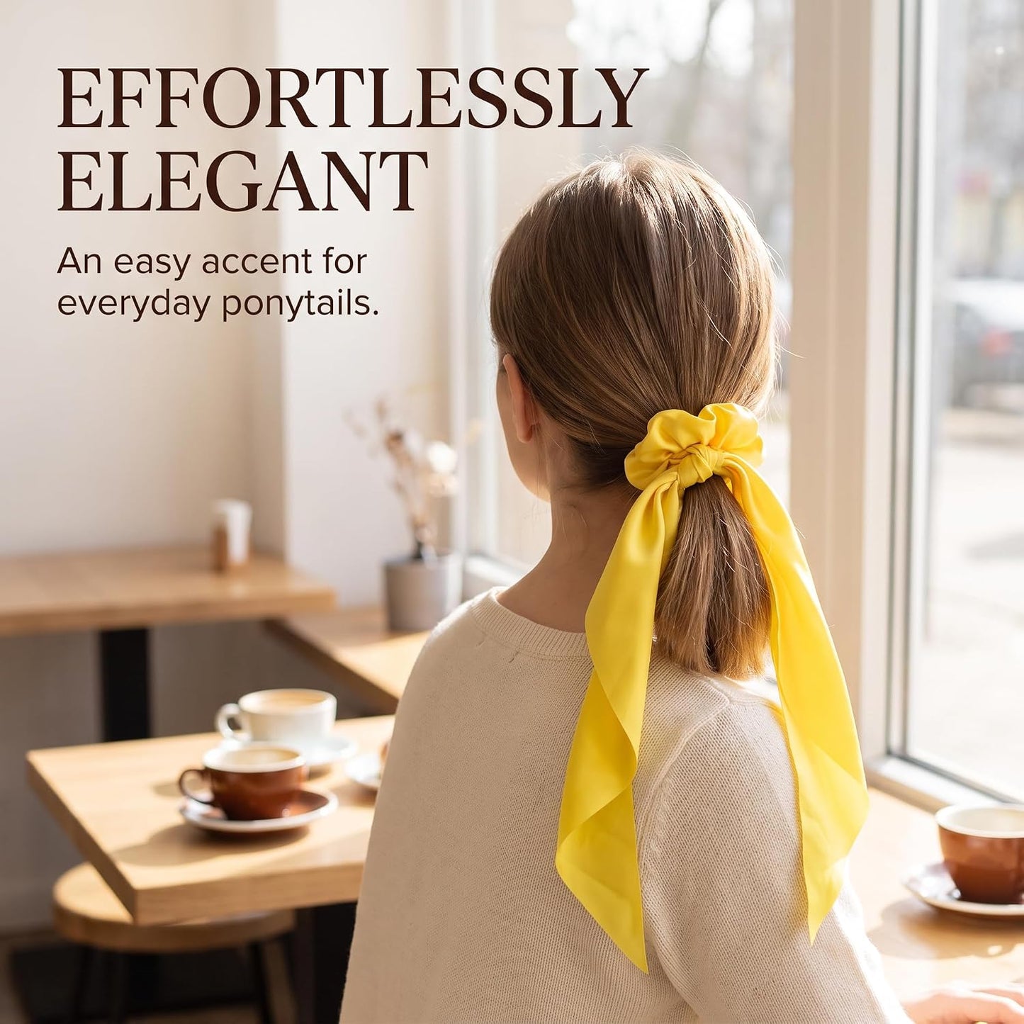 Yellow Women Girl Bow Satin Ribbon Ponytail Scarf Hair Tie Rope Scrunchies Elastic Band Hair Scrunchies Bands Elastics and Ties Beauty and Personal Care Hair Care, Hair Accessories