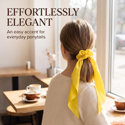 Yellow Women Girl Bow Satin Ribbon Ponytail Scarf Hair Tie Rope Scrunchies Elastic Band Hair Scrunchies Bands Elastics and Ties Beauty and Personal Care Hair Care, Hair Accessories