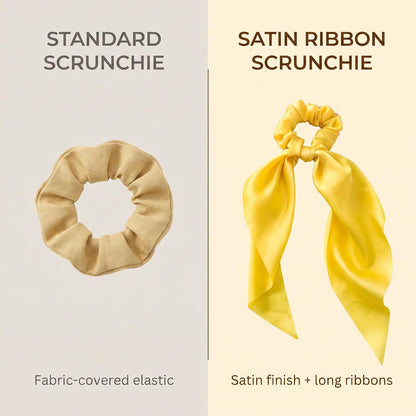 Yellow Women Girl Bow Satin Ribbon Ponytail Scarf Hair Tie Rope Scrunchies Elastic Band Hair Scrunchies Bands Elastics and Ties Beauty and Personal Care Hair Care, Hair Accessories