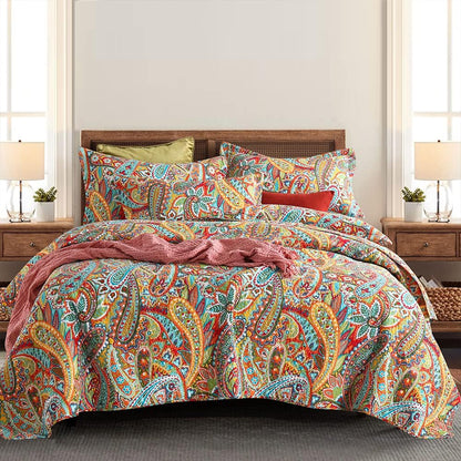 Cotton Bedspread Quilt Sets, 3 Pieces Reversible Comforter Coverlet Sets, Yellow Gorgeous Paisley,Queen Size