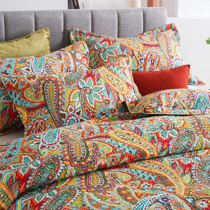 Cotton Bedspread Quilt Sets, 3 Pieces Reversible Comforter Coverlet Sets, Yellow Gorgeous Paisley,Queen Size