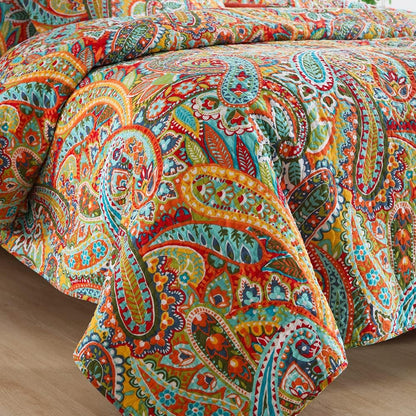 Cotton Bedspread Quilt Sets, 3 Pieces Reversible Comforter Coverlet Sets, Yellow Gorgeous Paisley,Queen Size