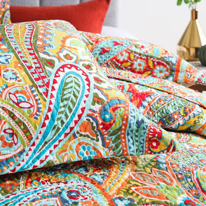 Cotton Bedspread Quilt Sets, 3 Pieces Reversible Comforter Coverlet Sets, Yellow Gorgeous Paisley,Queen Size