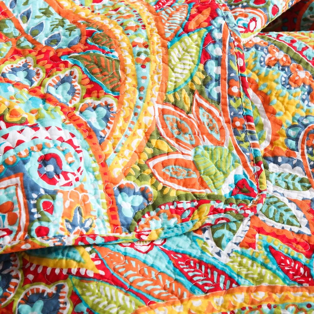 Cotton Bedspread Quilt Sets, 3 Pieces Reversible Comforter Coverlet Sets, Yellow Gorgeous Paisley,Queen Size
