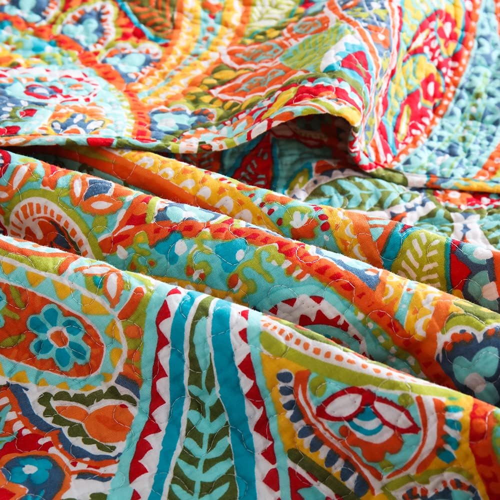 Cotton Bedspread Quilt Sets, 3 Pieces Reversible Comforter Coverlet Sets, Yellow Gorgeous Paisley,Queen Size