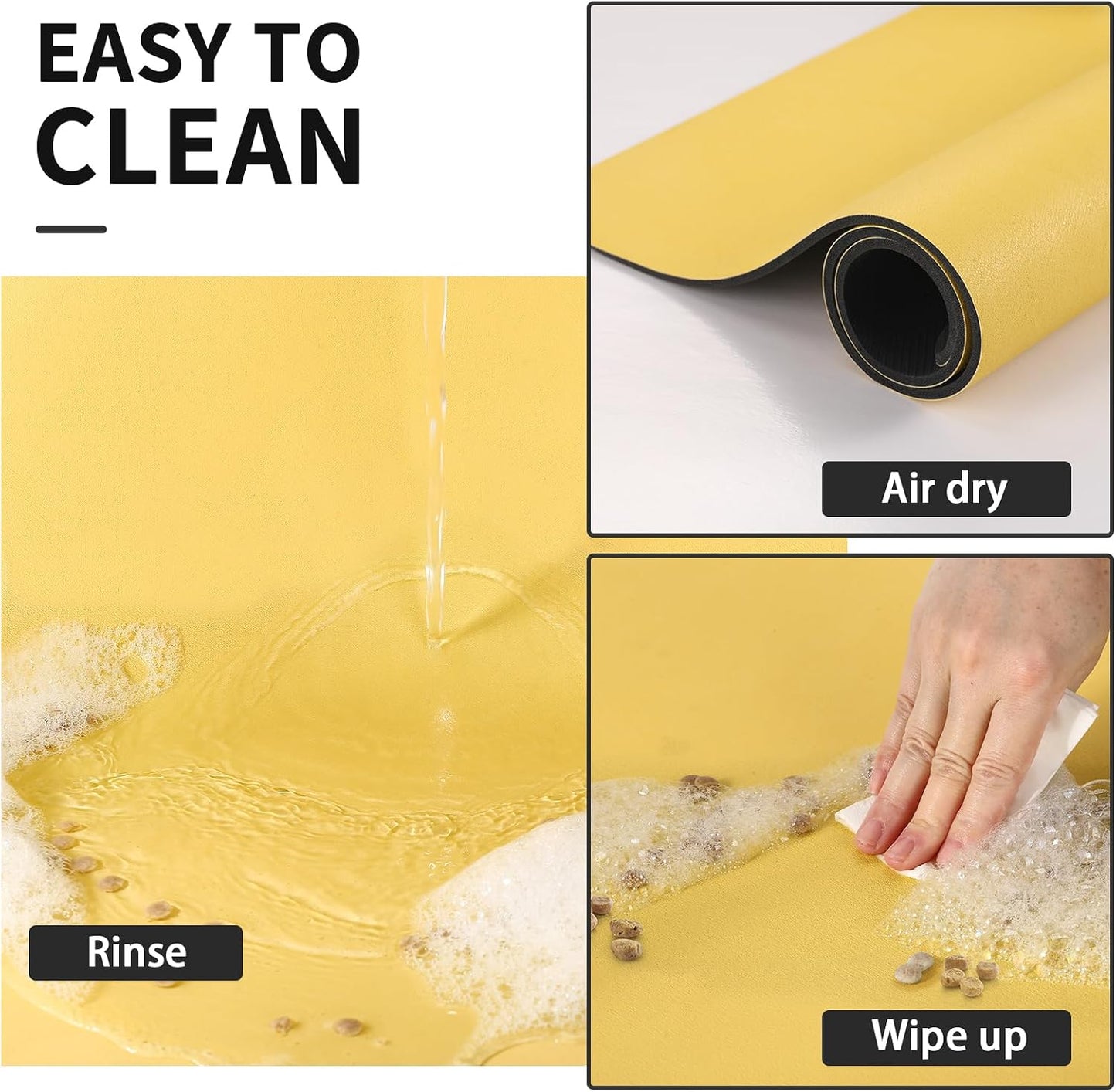Dog Food Mat - Absorbent Cat Mat for Food and Water, No Stains Pet Feeding Bowl Mat, Easy to Clean Pet Placemats, Quick Dry Dog Water Dispenser Mat for Messy Drinkers | Yellow 16"x 24"