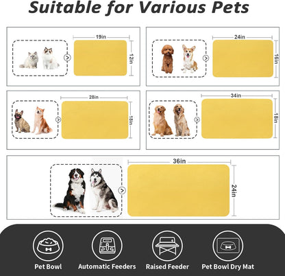Dog Food Mat - Absorbent Cat Mat for Food and Water, No Stains Pet Feeding Bowl Mat, Easy to Clean Pet Placemats, Quick Dry Dog Water Dispenser Mat for Messy Drinkers | Yellow 16"x 24"