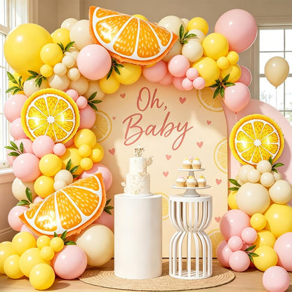 146Pcs Lemon Balloon Arch Garland Kit,Pink and Yellow Balloon Arch Kit with Lemon Foil Ballons for Baby Shower Bridal Shower Birthday Party Decorations