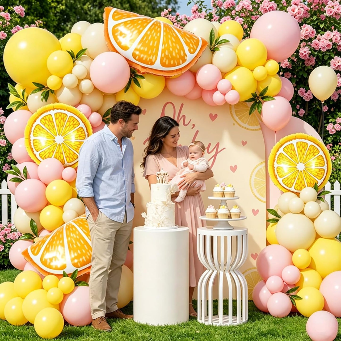 146Pcs Lemon Balloon Arch Garland Kit,Pink and Yellow Balloon Arch Kit with Lemon Foil Ballons for Baby Shower Bridal Shower Birthday Party Decorations