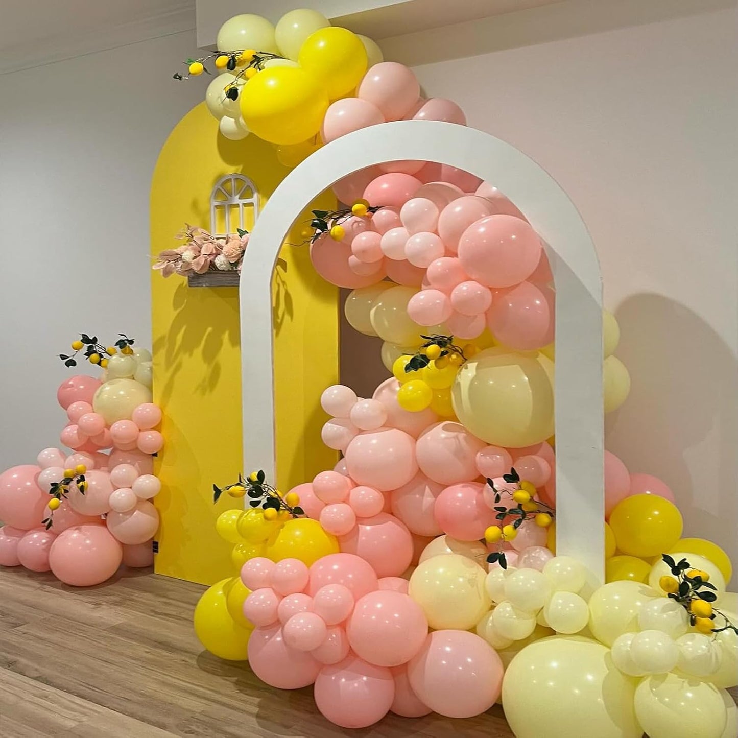 146Pcs Lemon Balloon Arch Garland Kit,Pink and Yellow Balloon Arch Kit with Lemon Foil Ballons for Baby Shower Bridal Shower Birthday Party Decorations