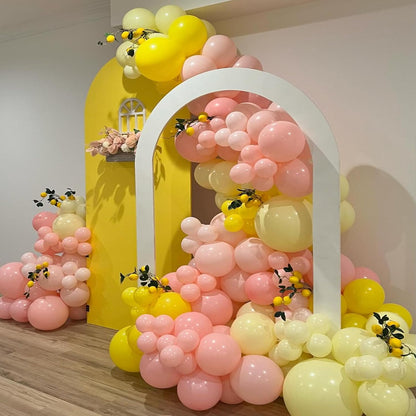146Pcs Lemon Balloon Arch Garland Kit,Pink and Yellow Balloon Arch Kit with Lemon Foil Ballons for Baby Shower Bridal Shower Birthday Party Decorations