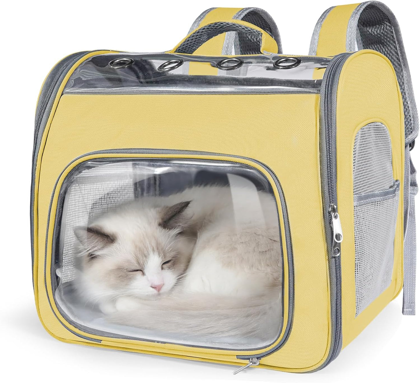 Airline Approved Cat Soft-Sided Carrier Backpack, Airport-Friendly Breathable Mesh Foldable Pet Travel Carrier with Reinforced Support, Portable Puppy Carrying for Kitty Up to 12 lbs (Yellow)