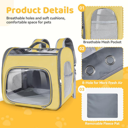 Airline Approved Cat Soft-Sided Carrier Backpack, Airport-Friendly Breathable Mesh Foldable Pet Travel Carrier with Reinforced Support, Portable Puppy Carrying for Kitty Up to 12 lbs (Yellow)
