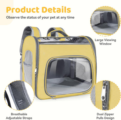 Airline Approved Cat Soft-Sided Carrier Backpack, Airport-Friendly Breathable Mesh Foldable Pet Travel Carrier with Reinforced Support, Portable Puppy Carrying for Kitty Up to 12 lbs (Yellow)