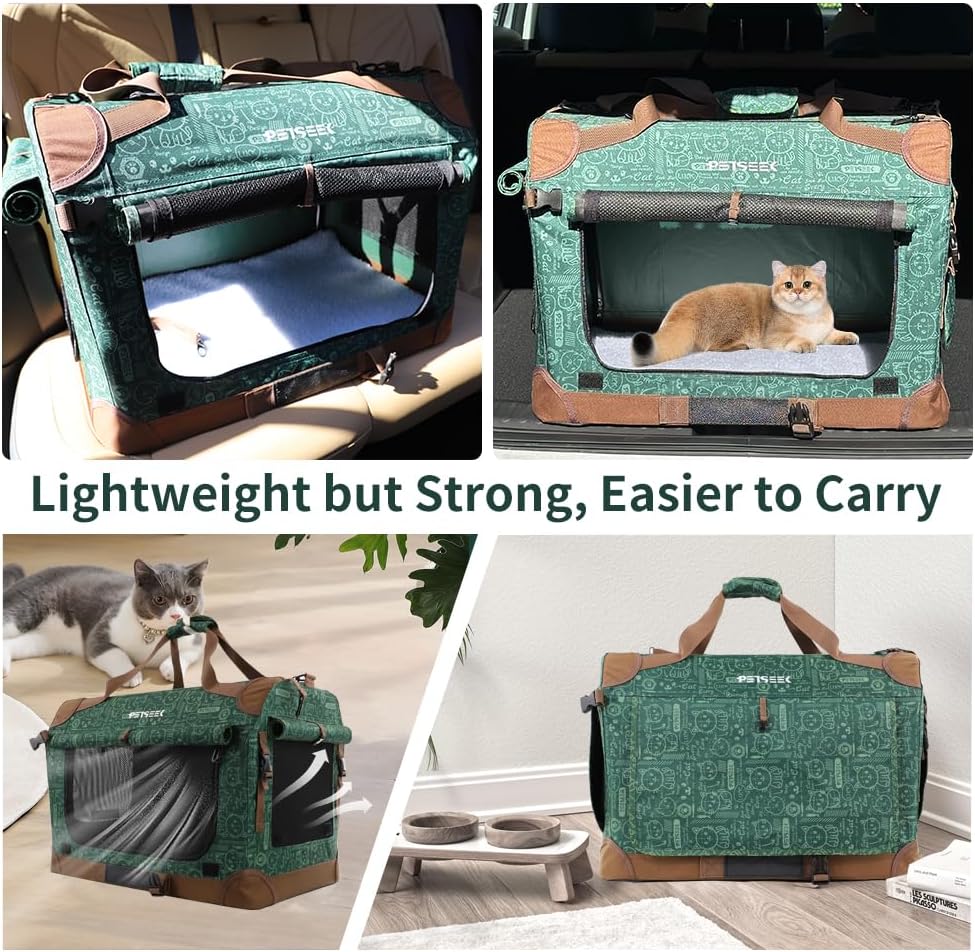 Extra Large Cat Carrier Soft Sided, Portable Small Dog Carrier for 2 Cats, 24"x16.5"x16" Car Travel Folding Comfortable Design, Yellow