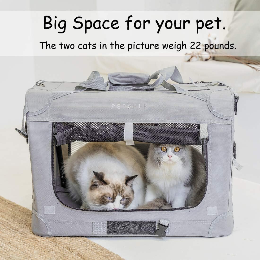 Extra Large Cat Carrier Soft Sided, Portable Small Dog Carrier for 2 Cats, 24"x16.5"x16" Car Travel Folding Comfortable Design, Yellow