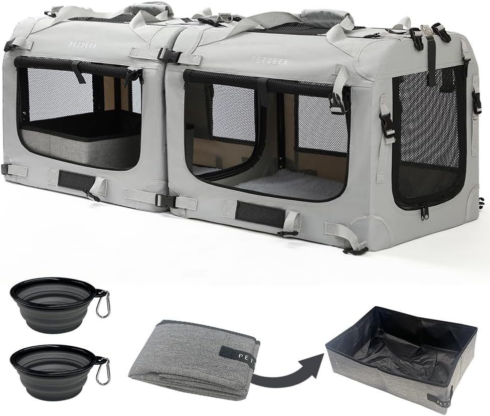 Extra Large Cat Carrier Soft Sided, Portable Small Dog Carrier for 2 Cats, 24"x16.5"x16" Car Travel Folding Comfortable Design, Yellow