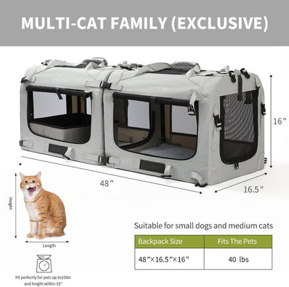 Extra Large Cat Carrier Soft Sided, Portable Small Dog Carrier for 2 Cats, 24"x16.5"x16" Car Travel Folding Comfortable Design, Yellow
