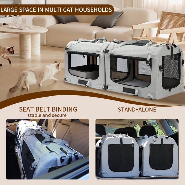 Extra Large Cat Carrier Soft Sided, Portable Small Dog Carrier for 2 Cats, 24"x16.5"x16" Car Travel Folding Comfortable Design, Yellow